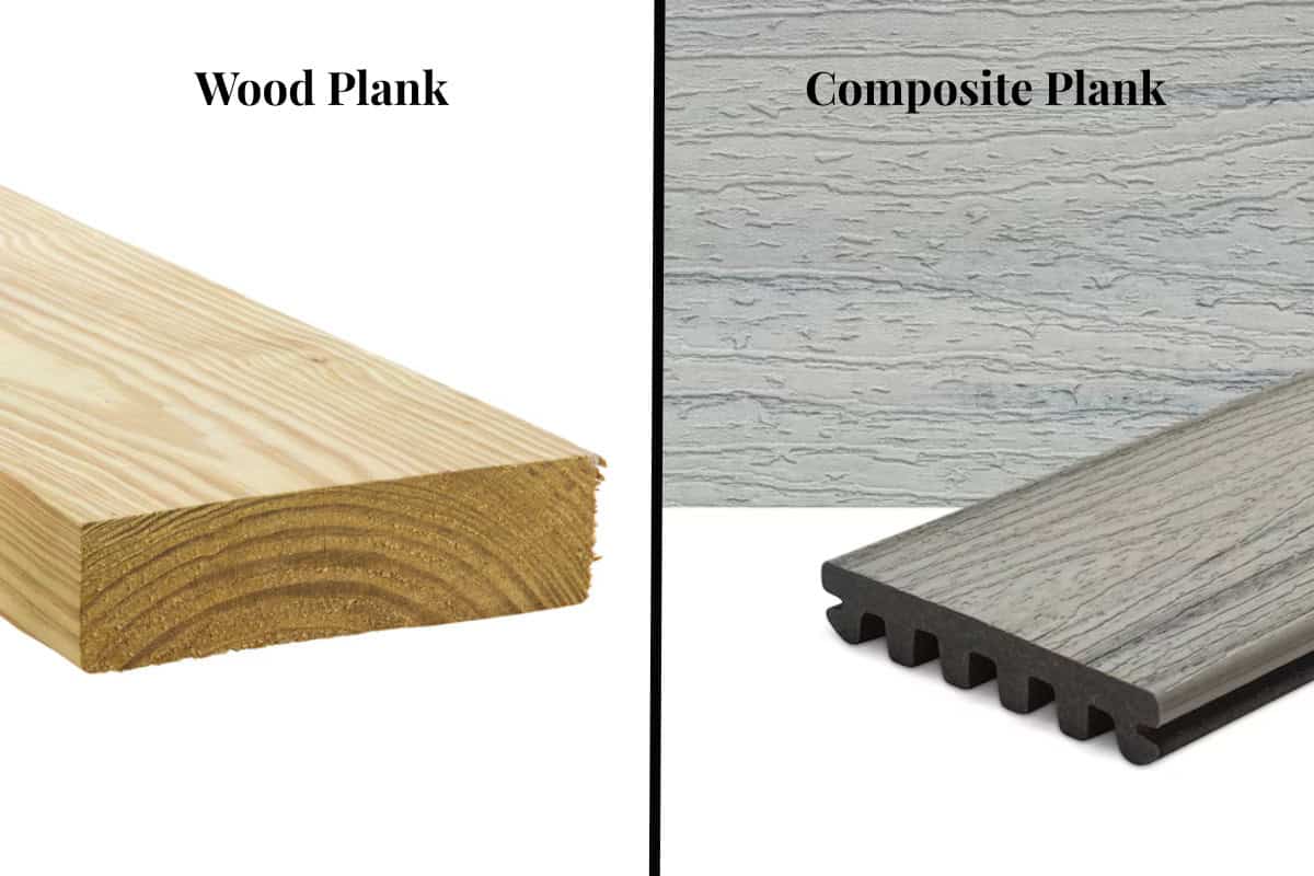 Image of a wood plank and a composite plank.