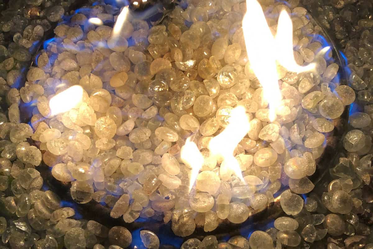 Image of flames from above at night.