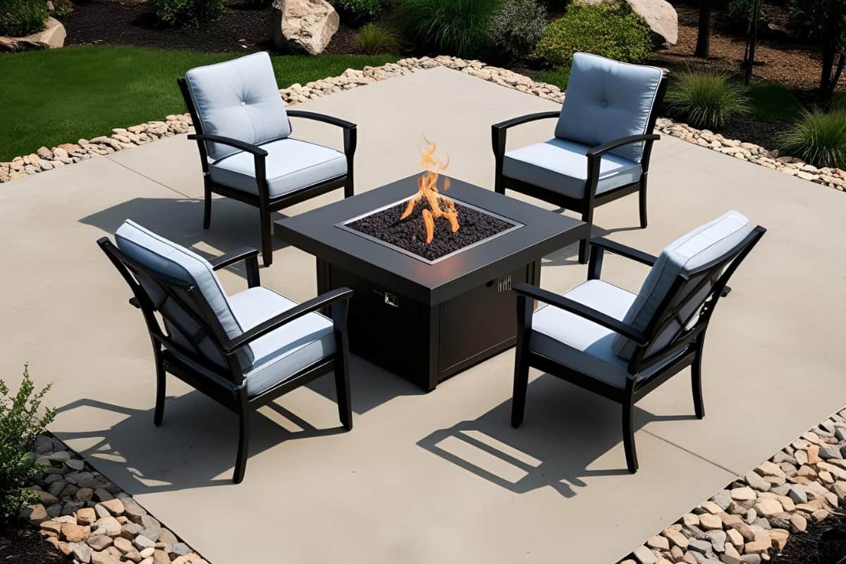 fire-pit-placement-care Image of a gas fire pit on concrete.