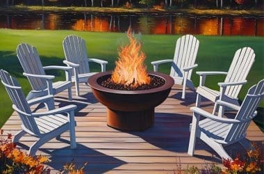 Image of a sketch of a gas fire pit on a wood deck.