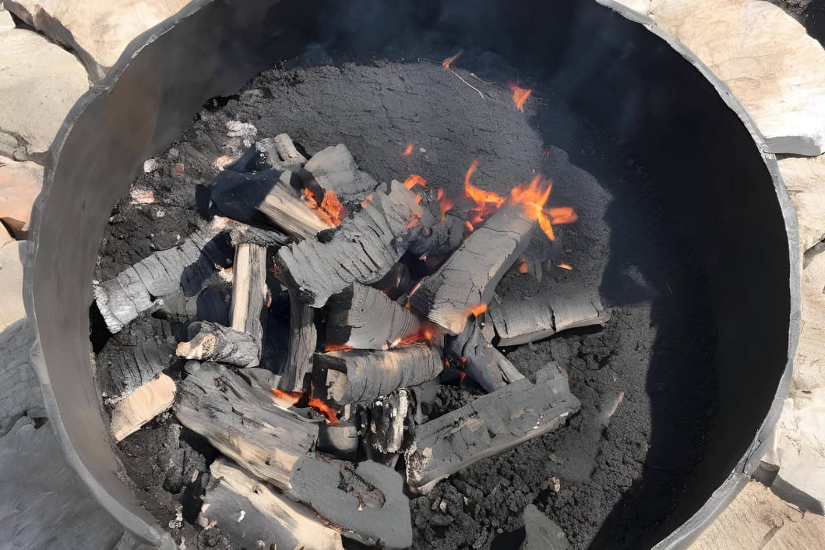 Image of a fire pit burning out.
