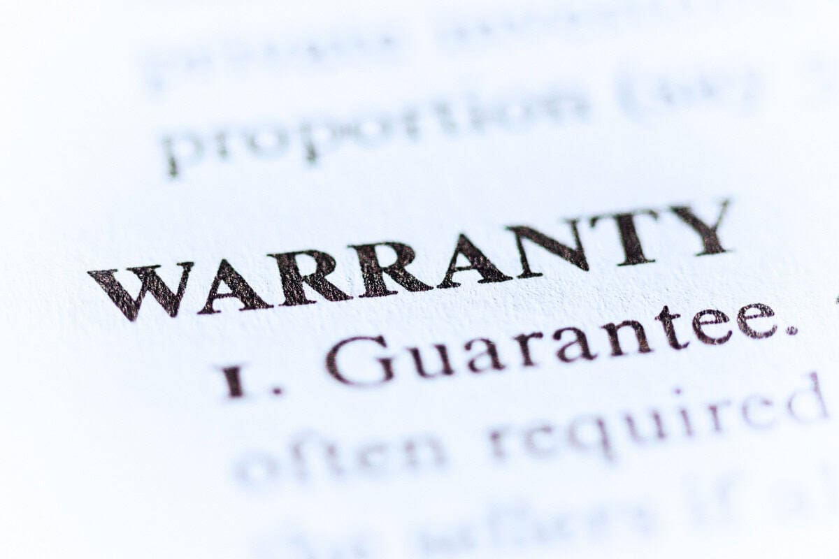 Image of the terms of a product warranty.