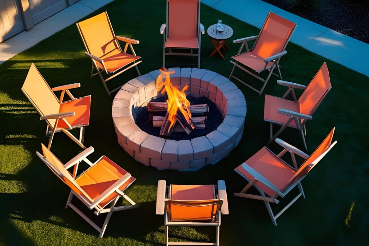 Image of a wood-burning fire pit round surrounded by folding chairs for a blog post covering fire pit home value ROI.