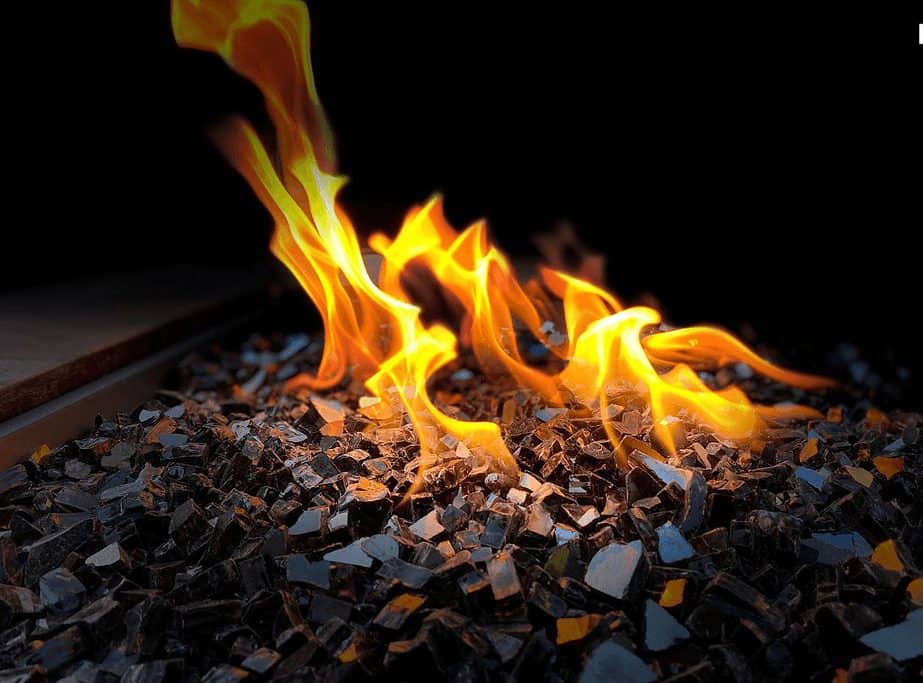 Image of a propane fire burning in the dark