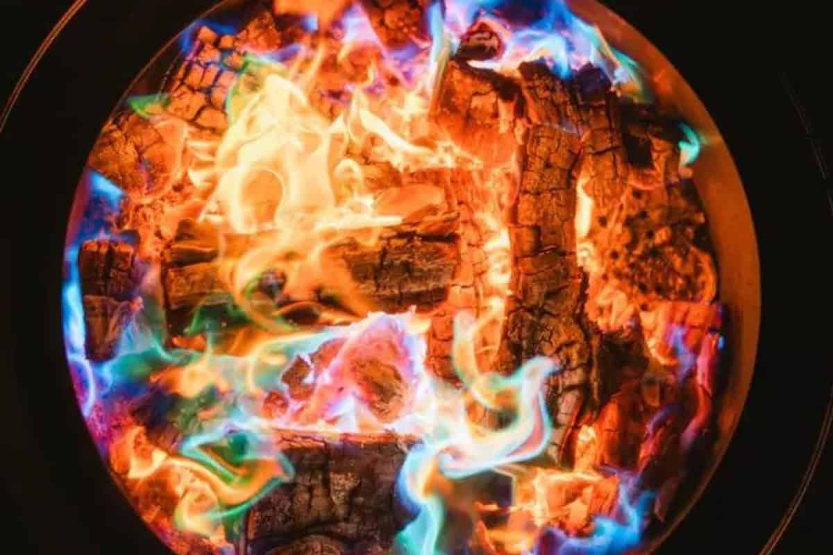 image of a burning smokeless fire pit viewed from above.