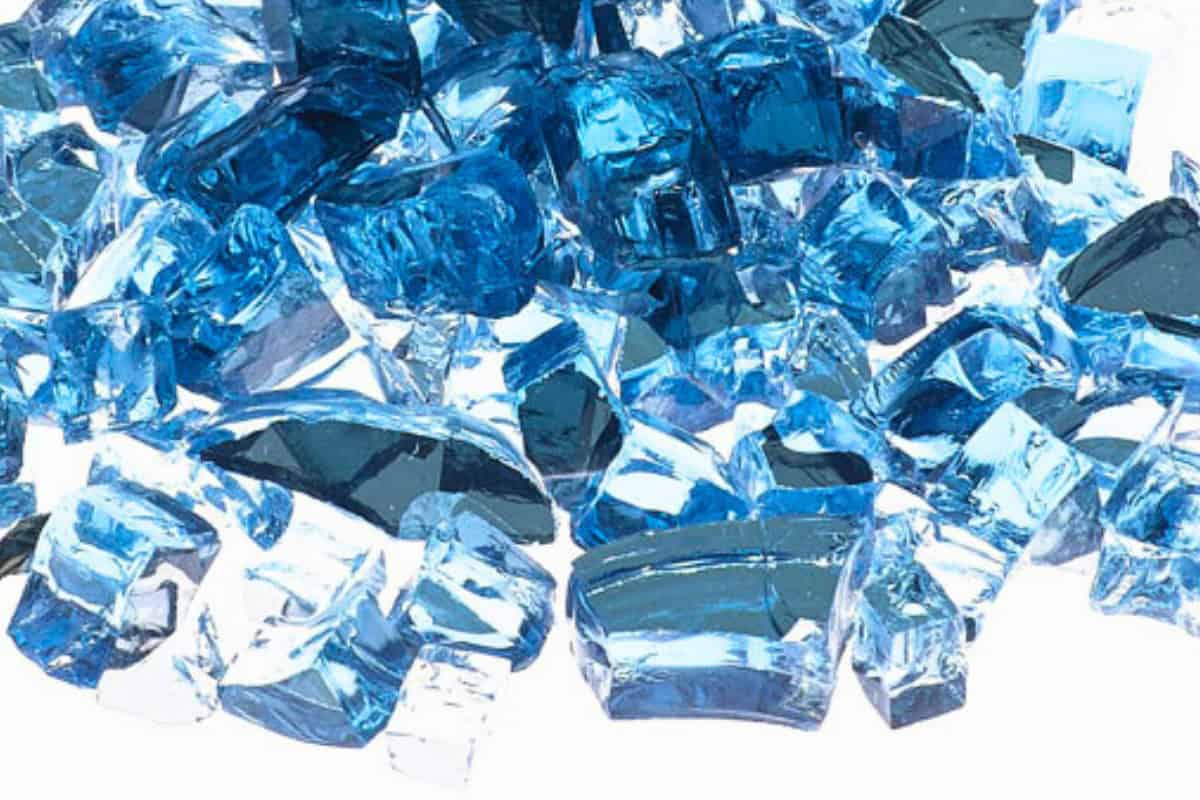 Image of blue fire pit glass chunks.